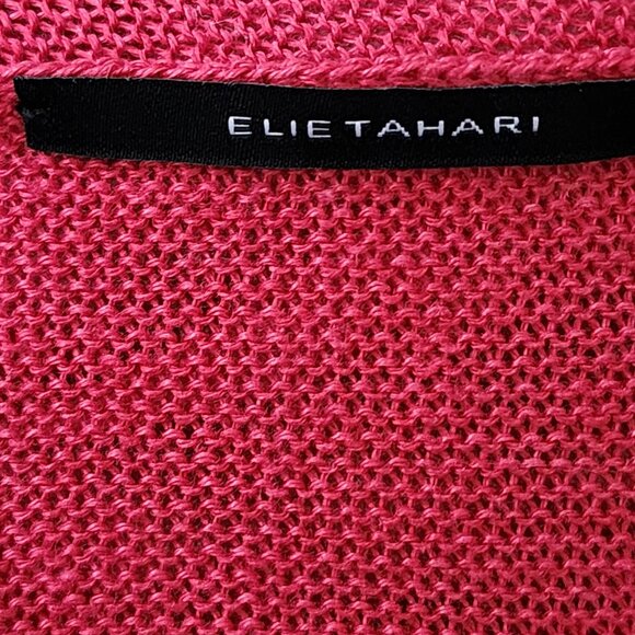Elie Tahari Red 68% Linen Knit Open Hankie Hem Cardigan - Picture 5 of 6